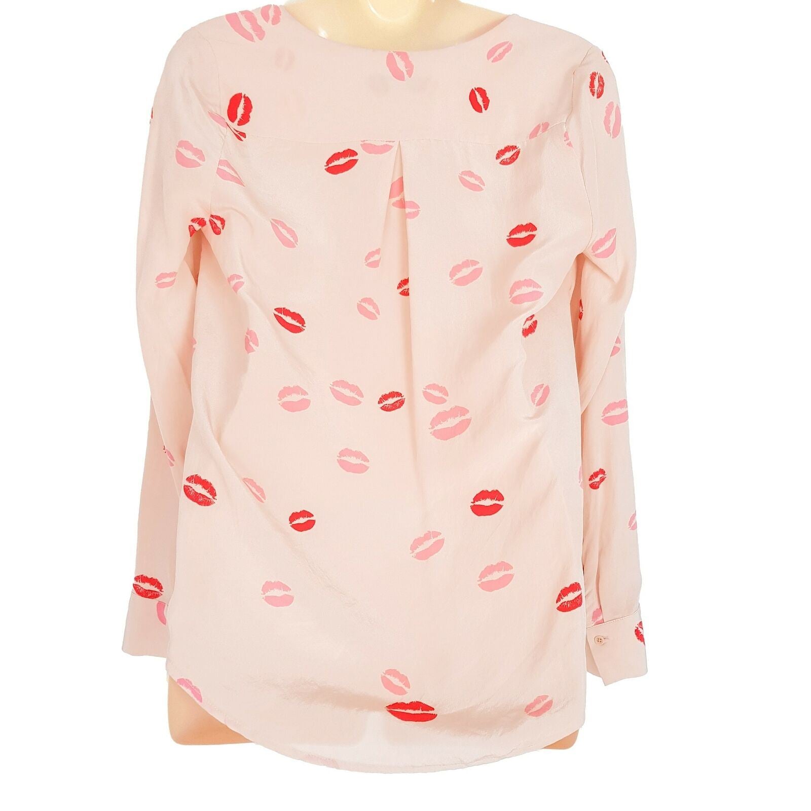 Country Road Long Sleeve Top V-Neck Pink Nude Salmon Lips Blouse XXS 100% Silk