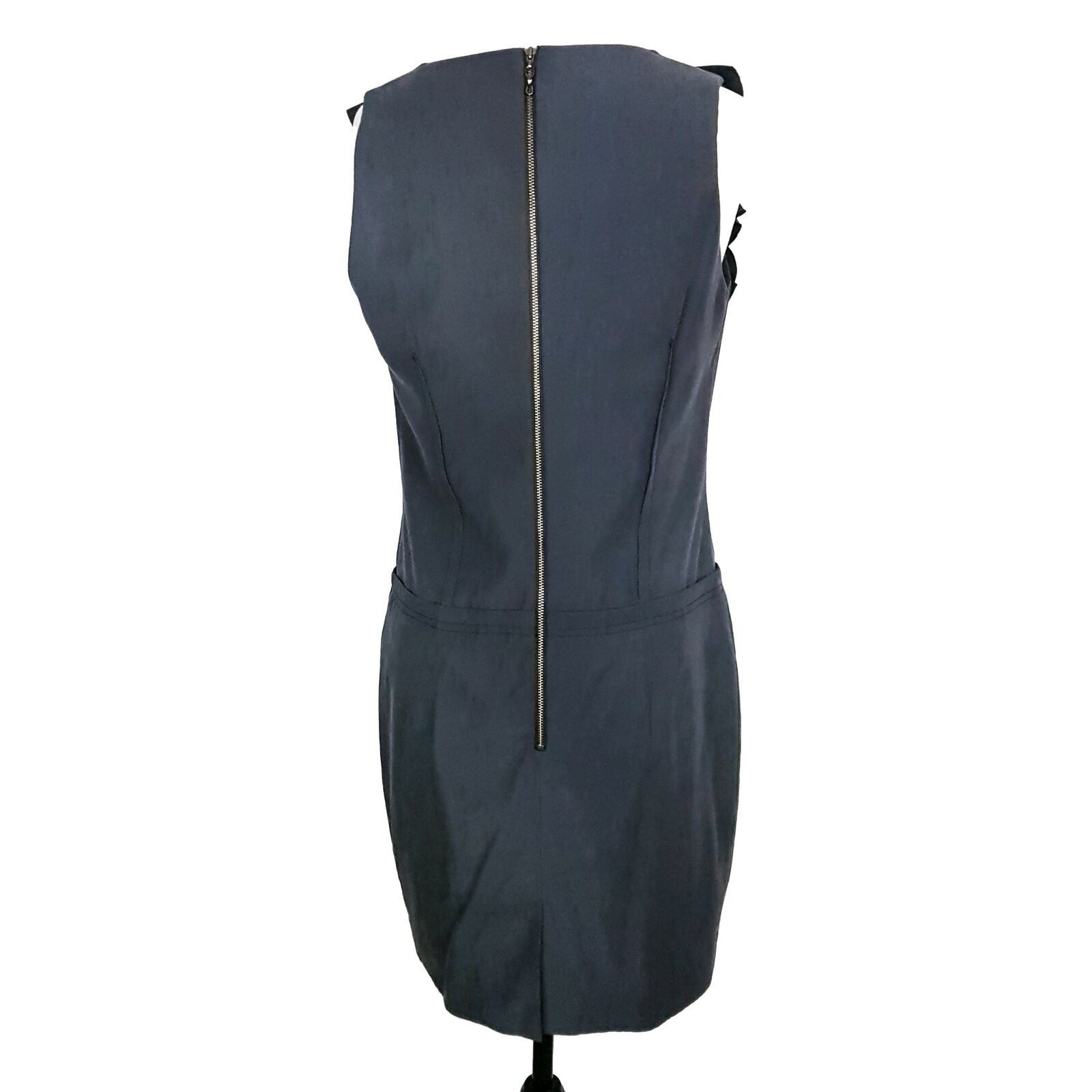 CUE Black Dress 10 Designer Party Cocktail Sleeveless Formal Ruffled Glam LBD