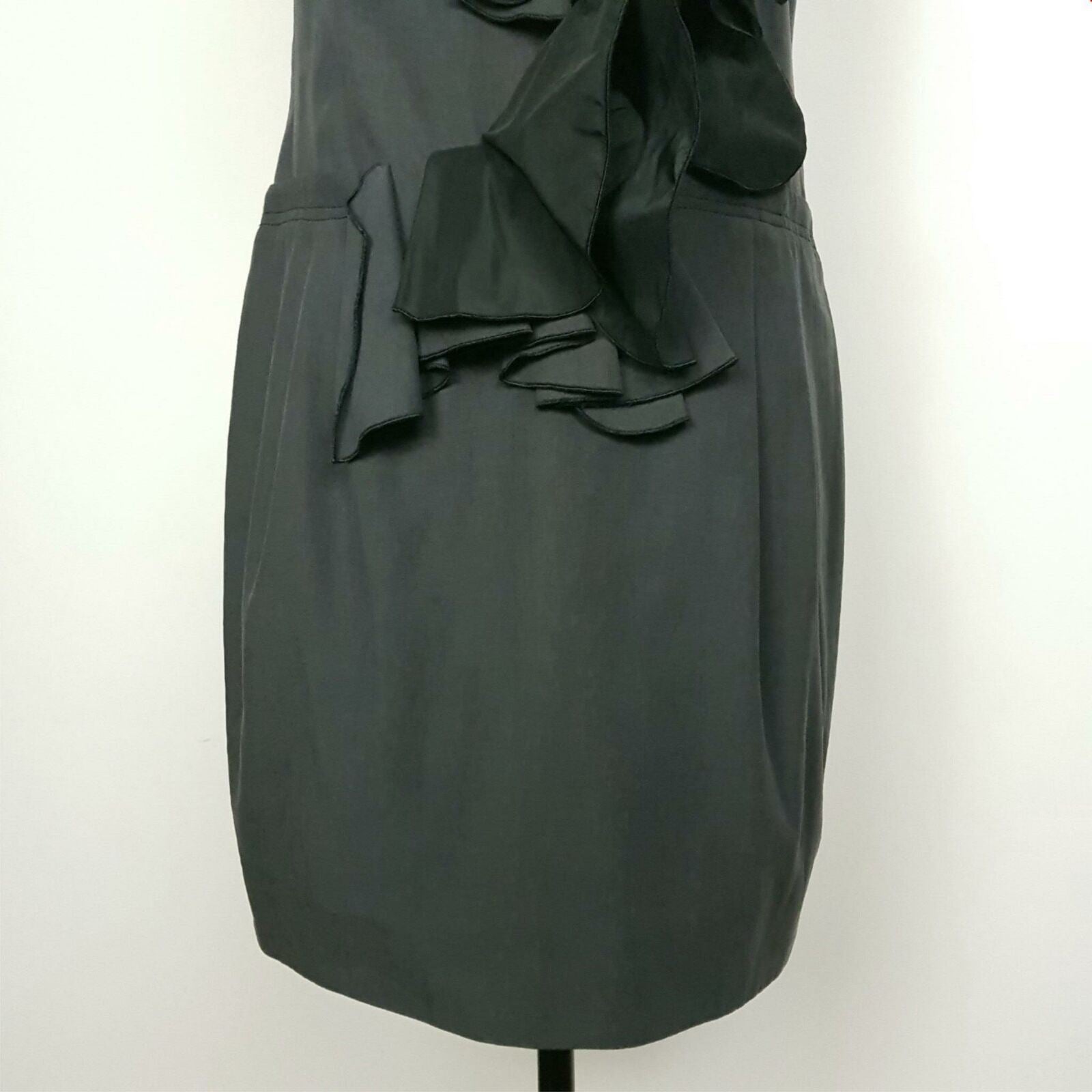 CUE Black Dress 10 Designer Party Cocktail Sleeveless Formal Ruffled Glam LBD