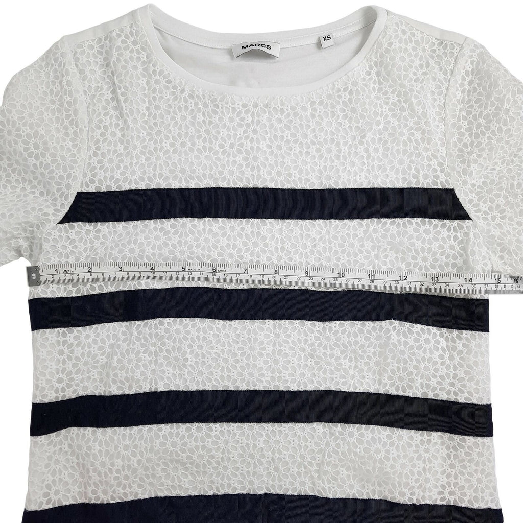Marcs Tee Short Sleeve Striped Pullover Black White Round Neck Floral Crochet