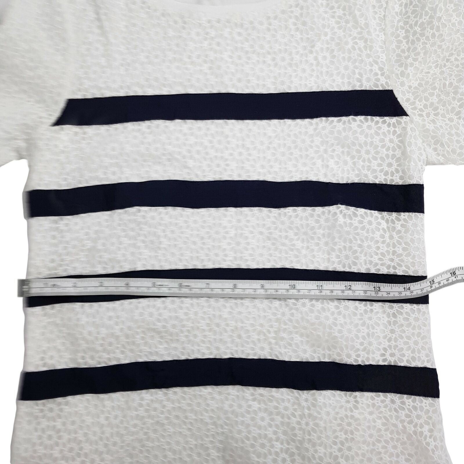 Marcs Tee Short Sleeve Striped Pullover Black White Round Neck Floral Crochet