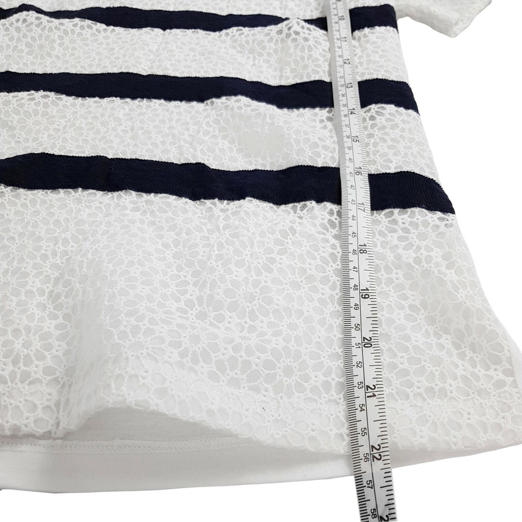 Marcs Tee Short Sleeve Striped Pullover Black White Round Neck Floral Crochet