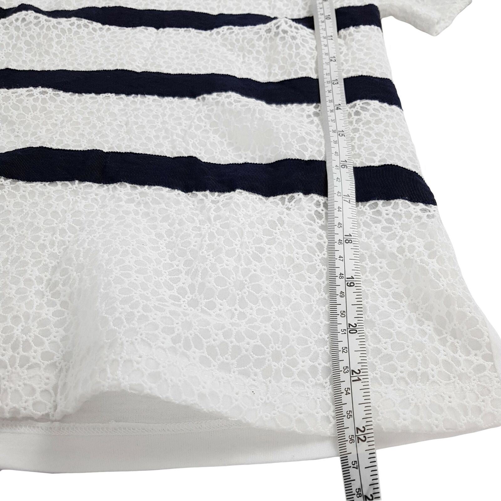 Marcs Tee Short Sleeve Striped Pullover Black White Round Neck Floral Crochet