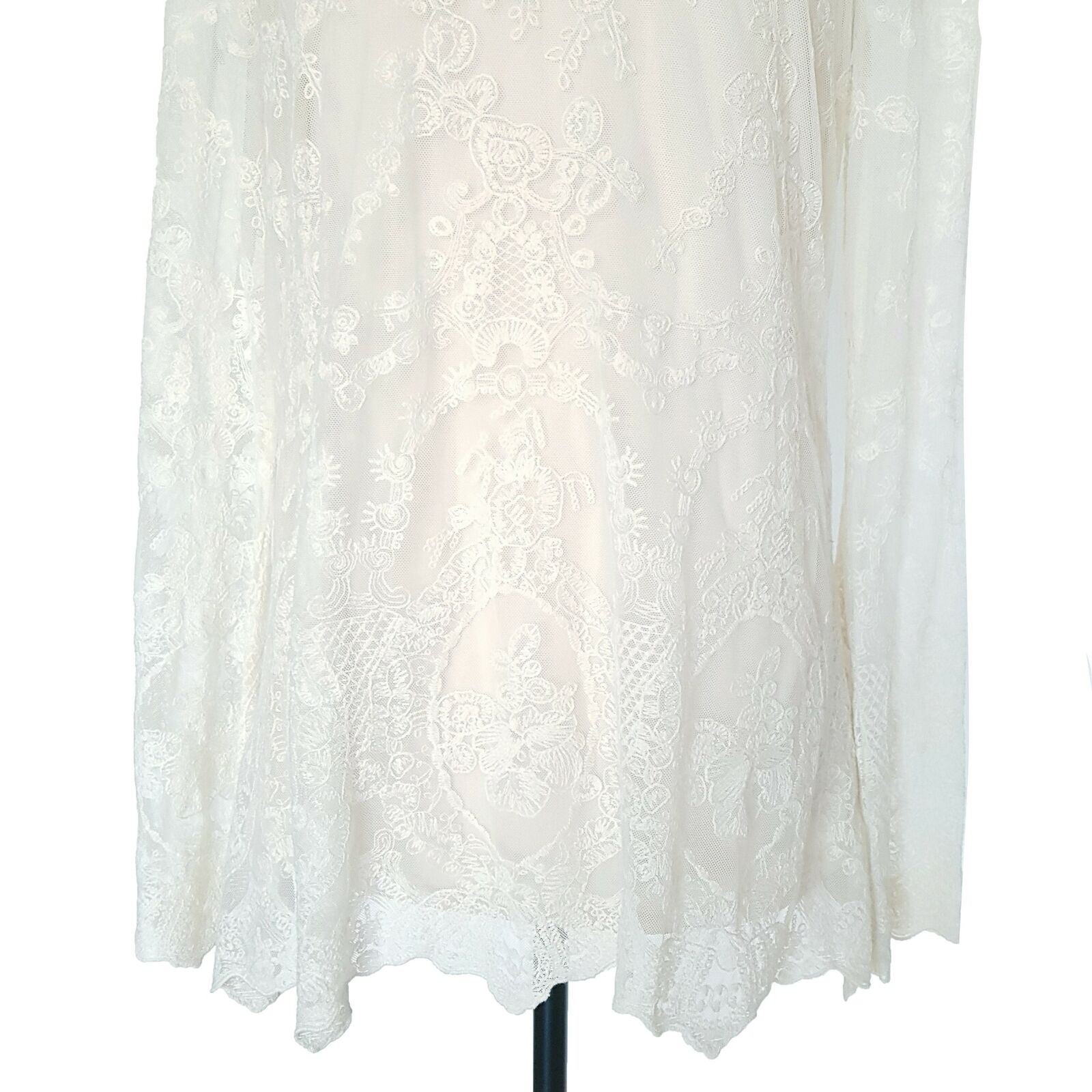 BLU PEPPER Women's White Lace Mesh Long Sleeved Beach Summer Sexy Petite Dress