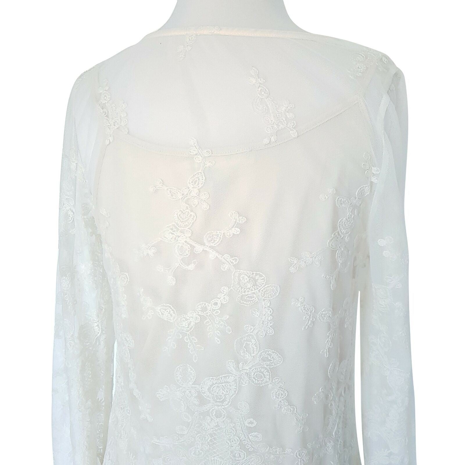 BLU PEPPER Women's White Lace Mesh Long Sleeved Beach Summer Sexy Petite Dress