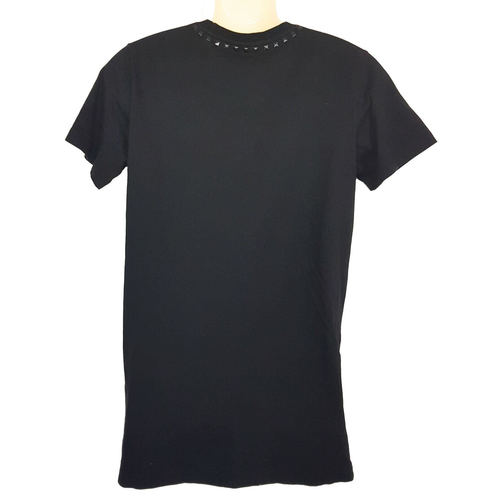 SEED Unisex Men's Short Sleeve T-Shirt Black Crew Neck Tee Slit Studded Ladies