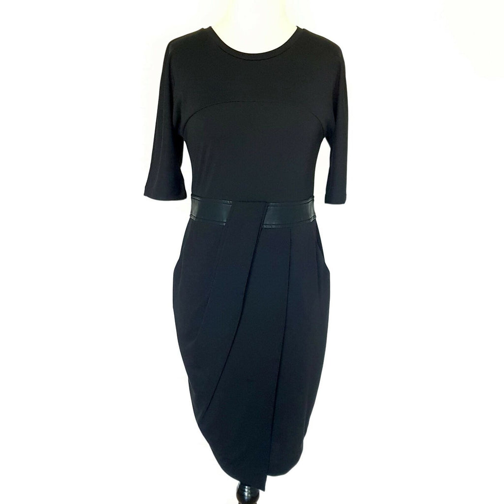 COUNTRY ROAD Black Midi Pencil Dress Size Small Half Sleeve Closure Workwear