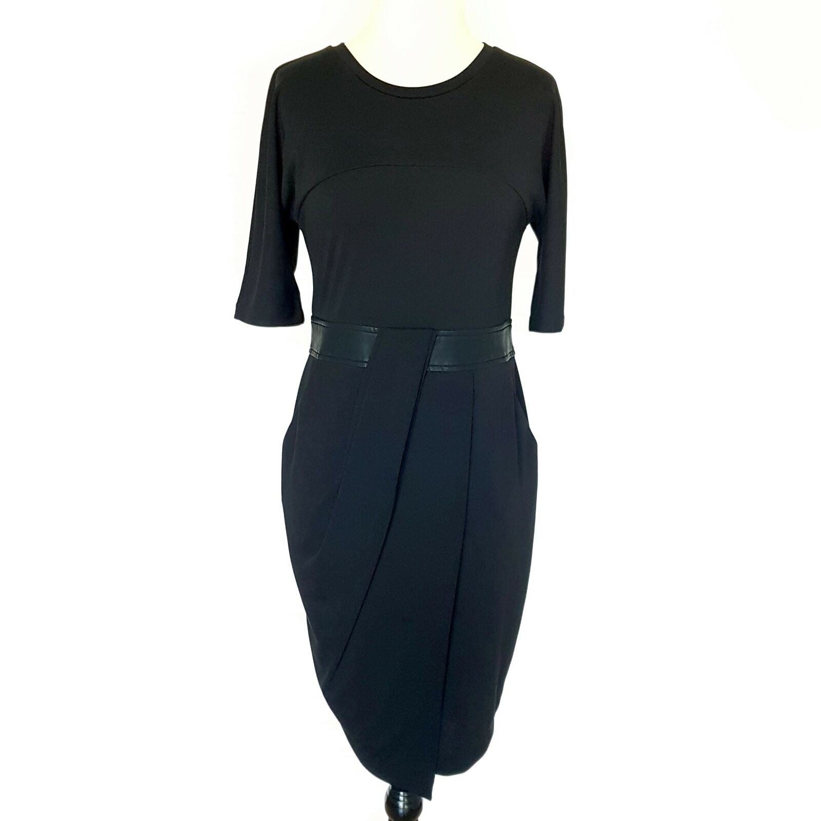 COUNTRY ROAD Black Midi Pencil Dress Size Small Half Sleeve Closure Workwear