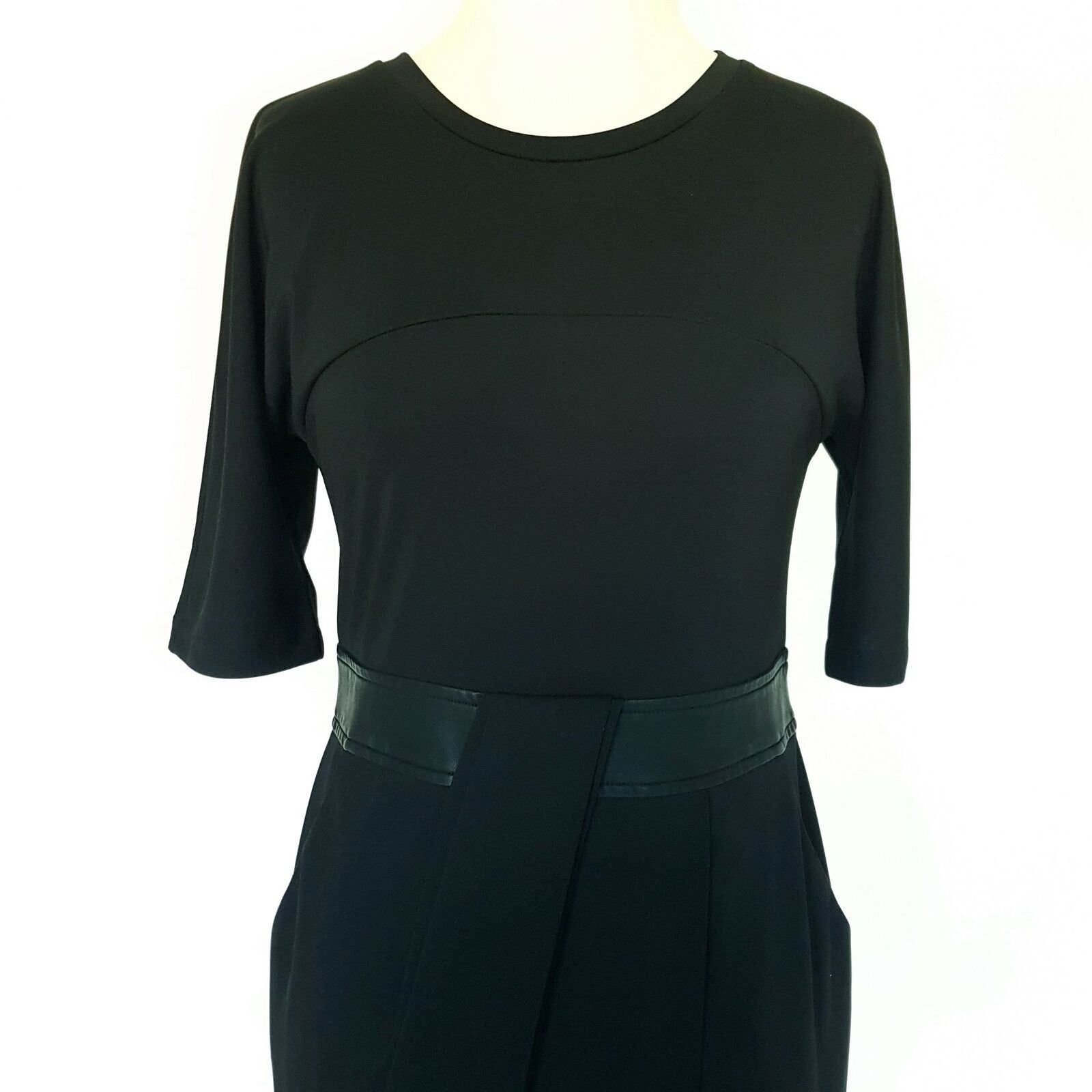 COUNTRY ROAD Black Midi Pencil Dress Size Small Half Sleeve Closure Workwear