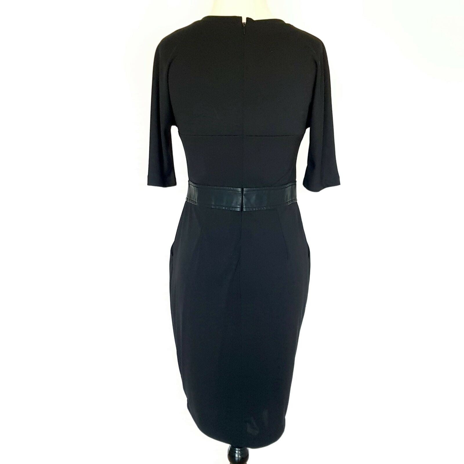 COUNTRY ROAD Black Midi Pencil Dress Size Small Half Sleeve Closure Workwear