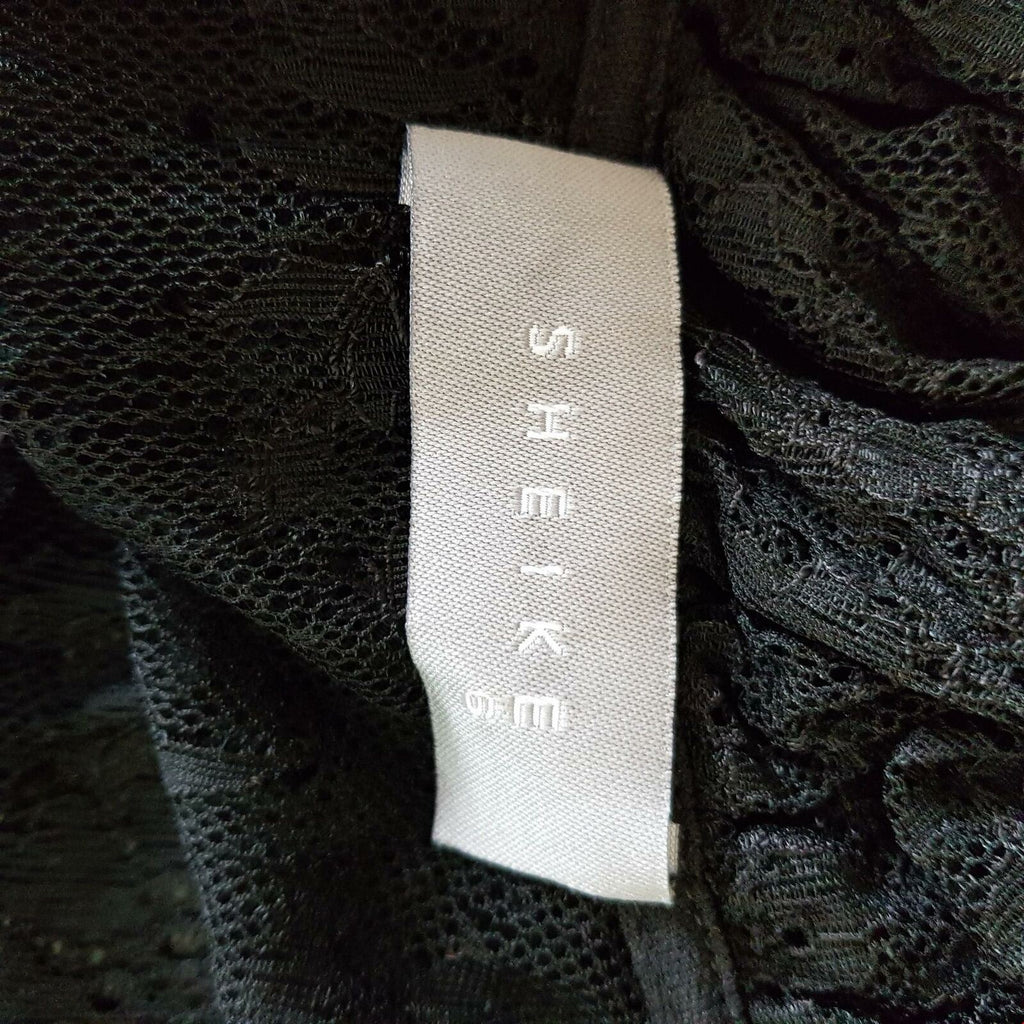 Sheike Peplum Ruffled Deep V-Neck Top Sleeveless Black Lace Smocked Waist Blouse