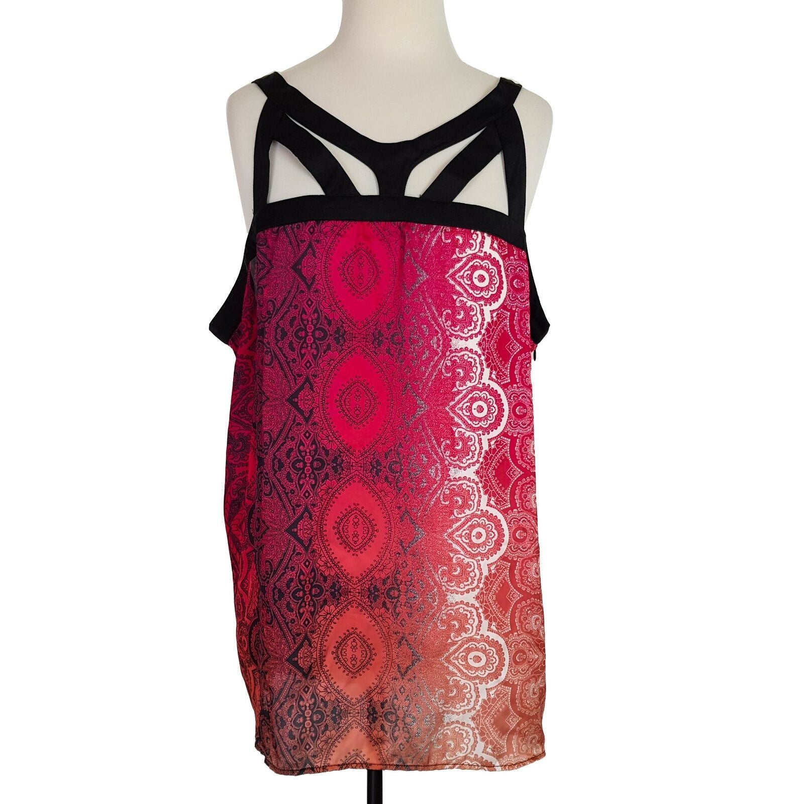 Katies Cutout Trapeze Ombre Paisley Top Blouse Party Cocktail Sleeveless Tunic