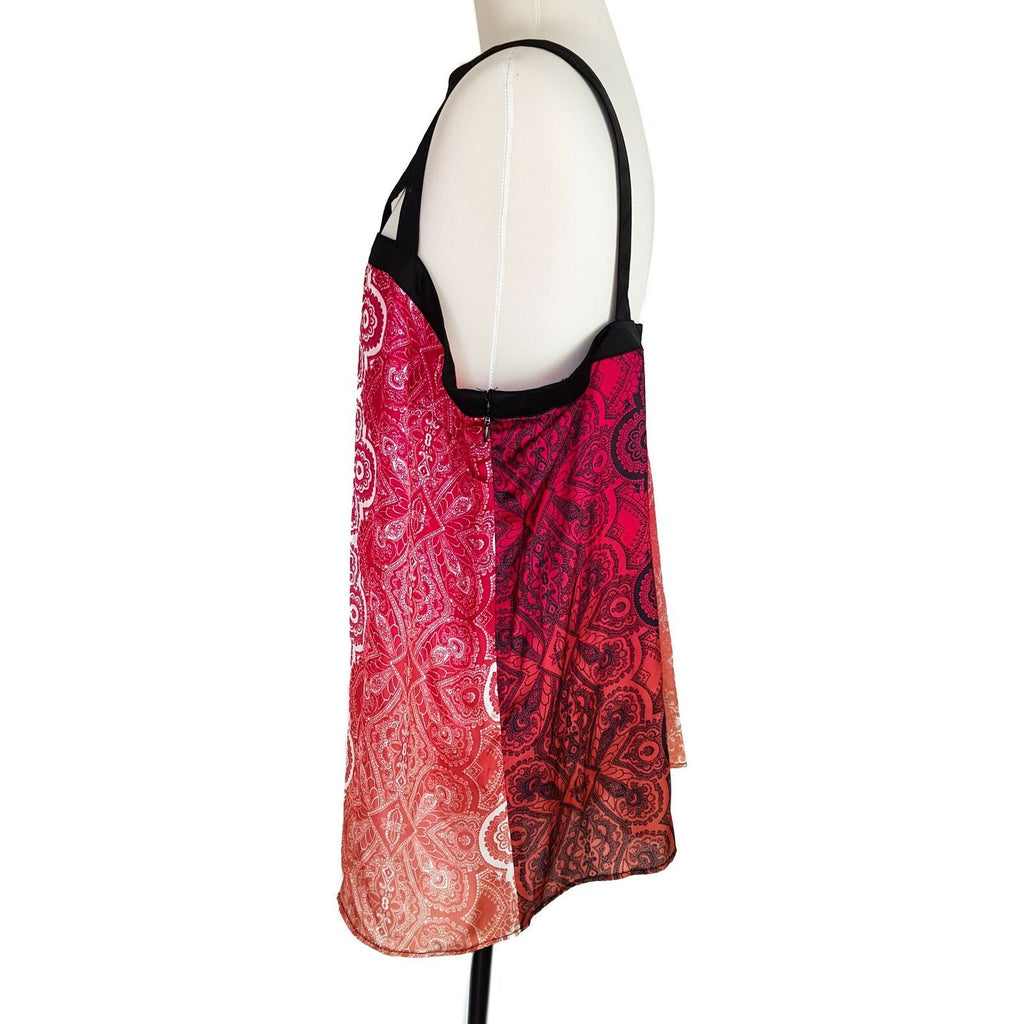 Katies Cutout Trapeze Ombre Paisley Top Blouse Party Cocktail Sleeveless Tunic