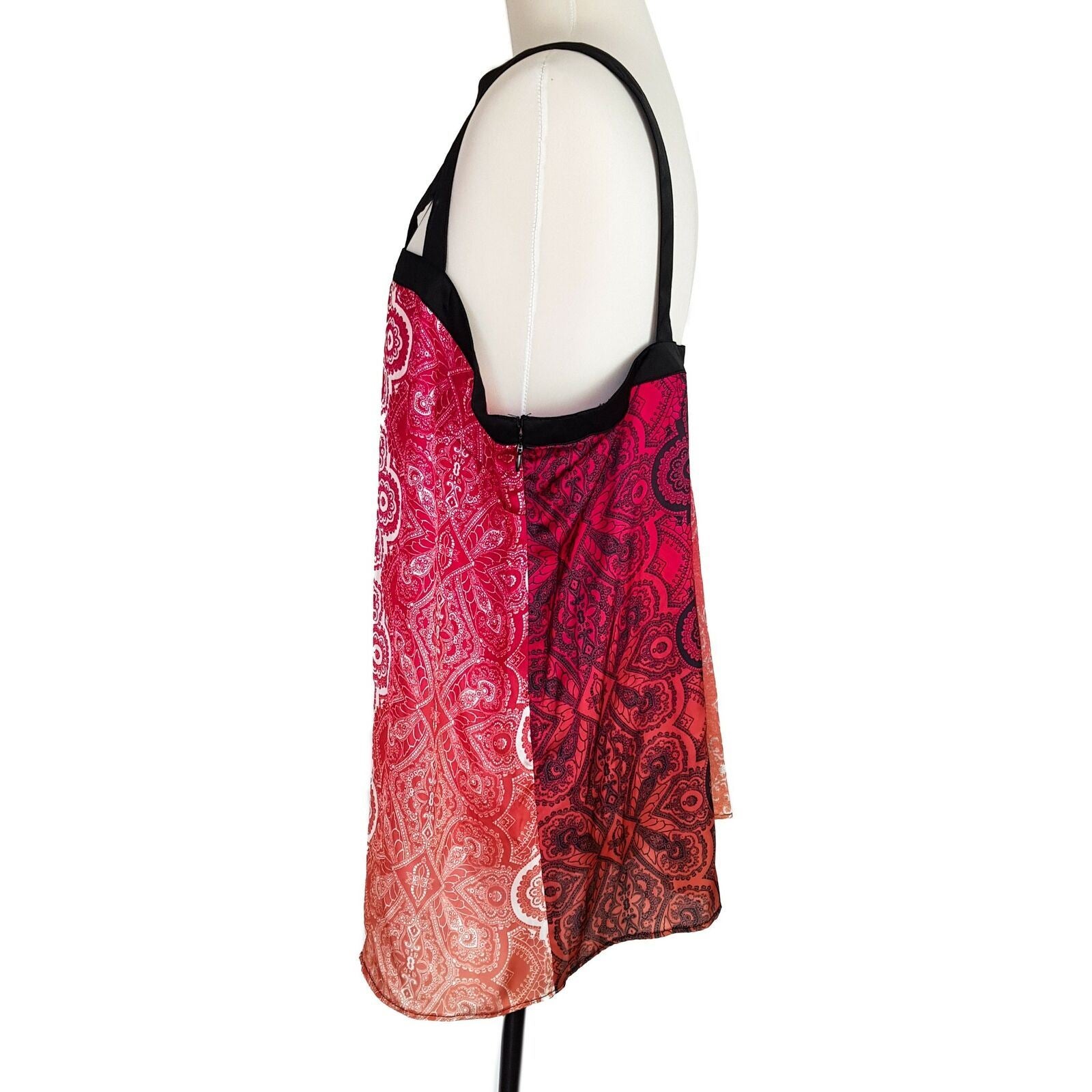 Katies Cutout Trapeze Ombre Paisley Top Blouse Party Cocktail Sleeveless Tunic