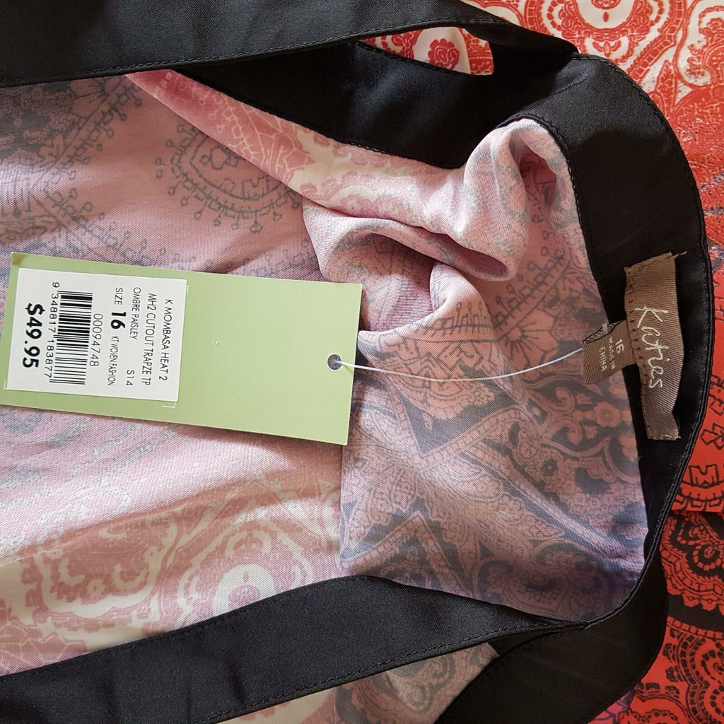 Katies Cutout Trapeze Ombre Paisley Top Blouse Party Cocktail Sleeveless Tunic