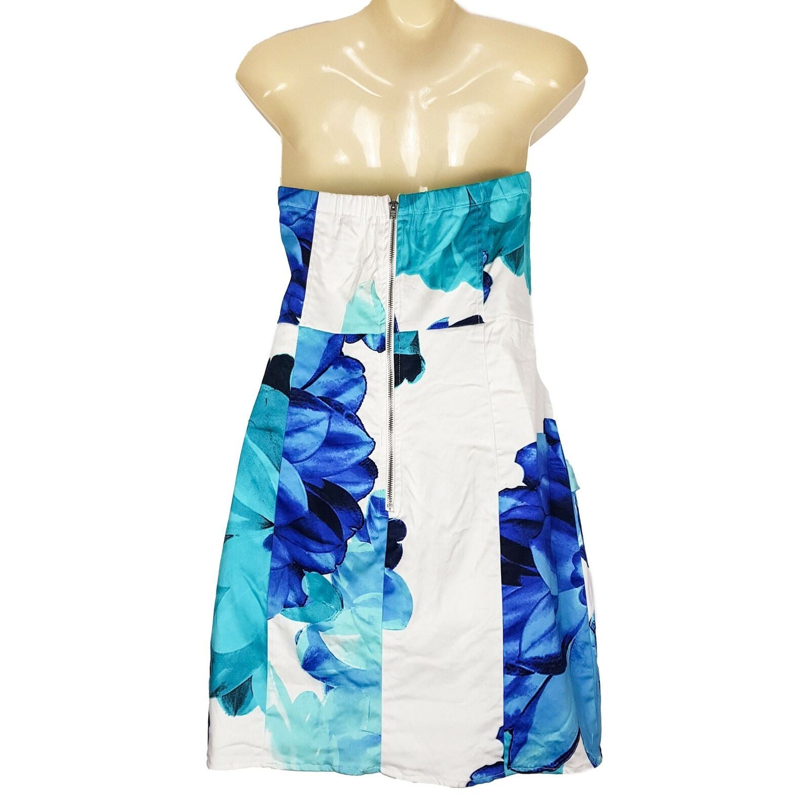 Dotti Tube Strapless Sheath Fit & Flare Dress Sweetheart Floral Blue White 14
