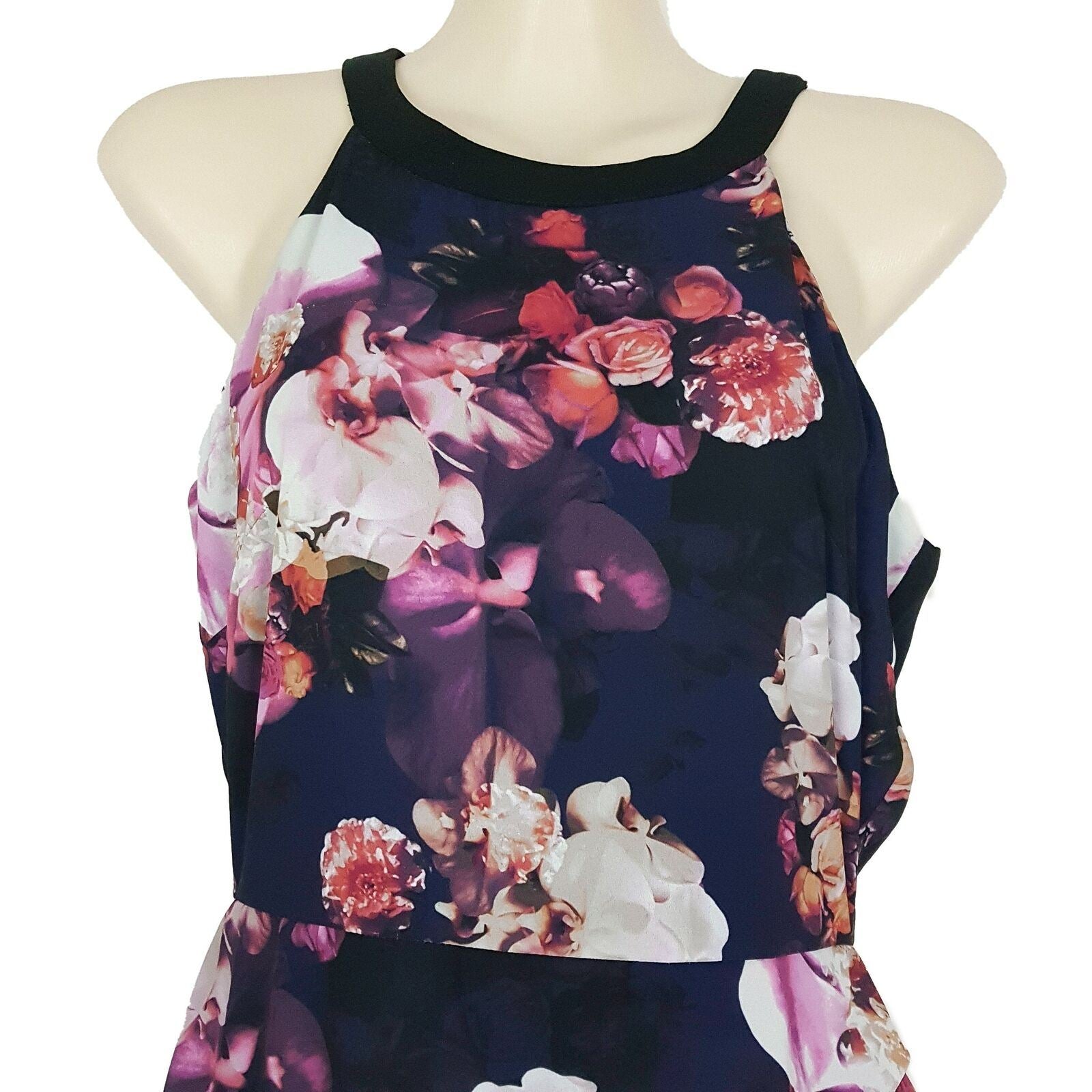 COOPER ST Navy Blue Floral Lined Hem Women's Draped Halter Midi Dress Zip Size 6