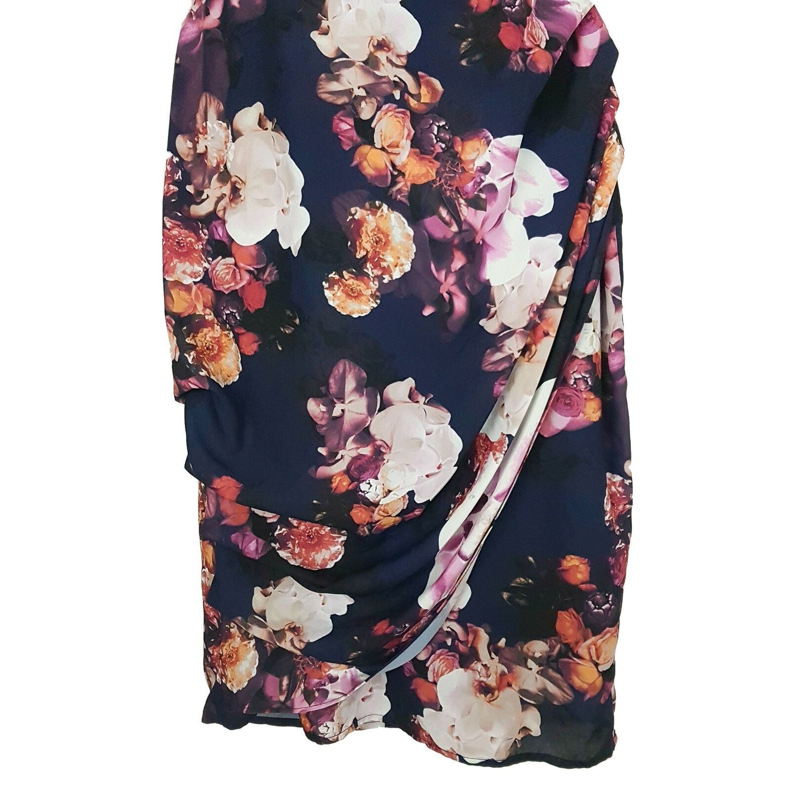 COOPER ST Navy Blue Floral Lined Hem Women's Draped Halter Midi Dress Zip Size 6