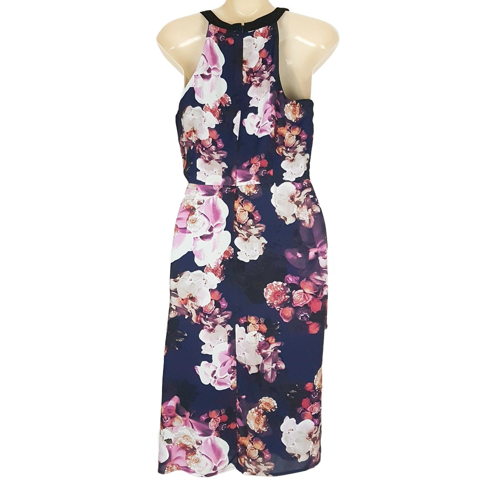 COOPER ST Navy Blue Floral Lined Hem Women's Draped Halter Midi Dress Zip Size 6