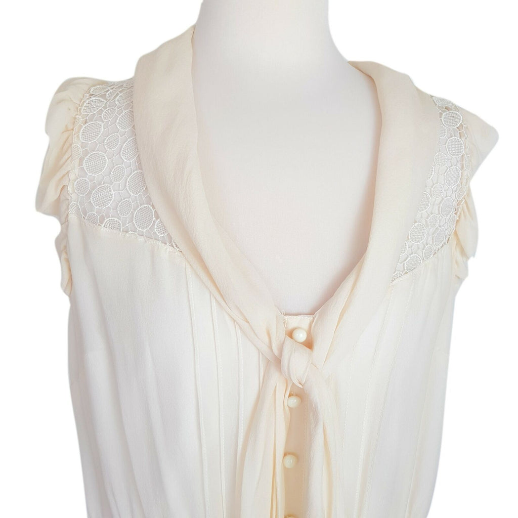 Katherine Womens Chalk Sleeveless Blouse Cream Lace Sheer Top Delicate 100% Silk