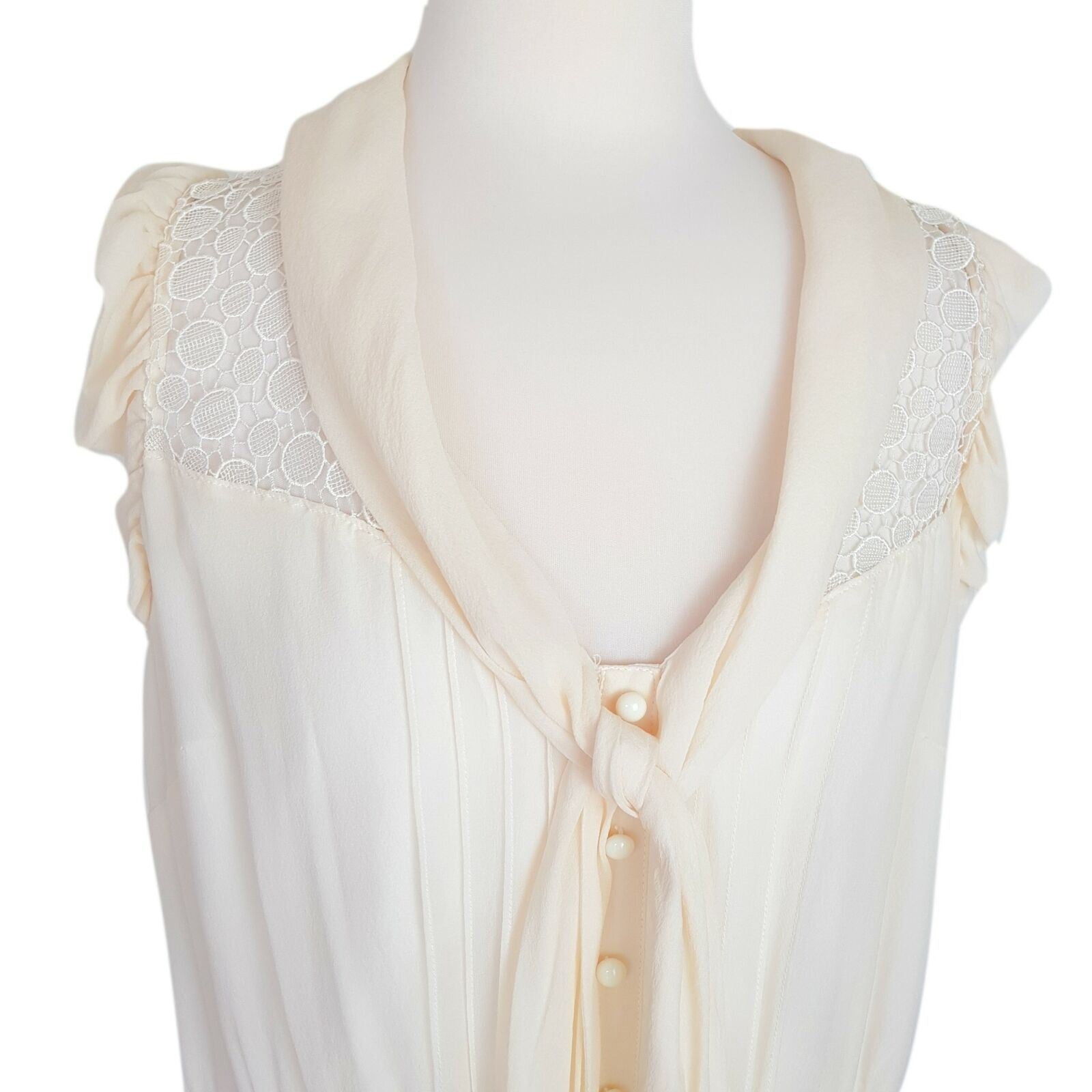 Katherine Womens Chalk Sleeveless Blouse Cream Lace Sheer Top Delicate 100% Silk