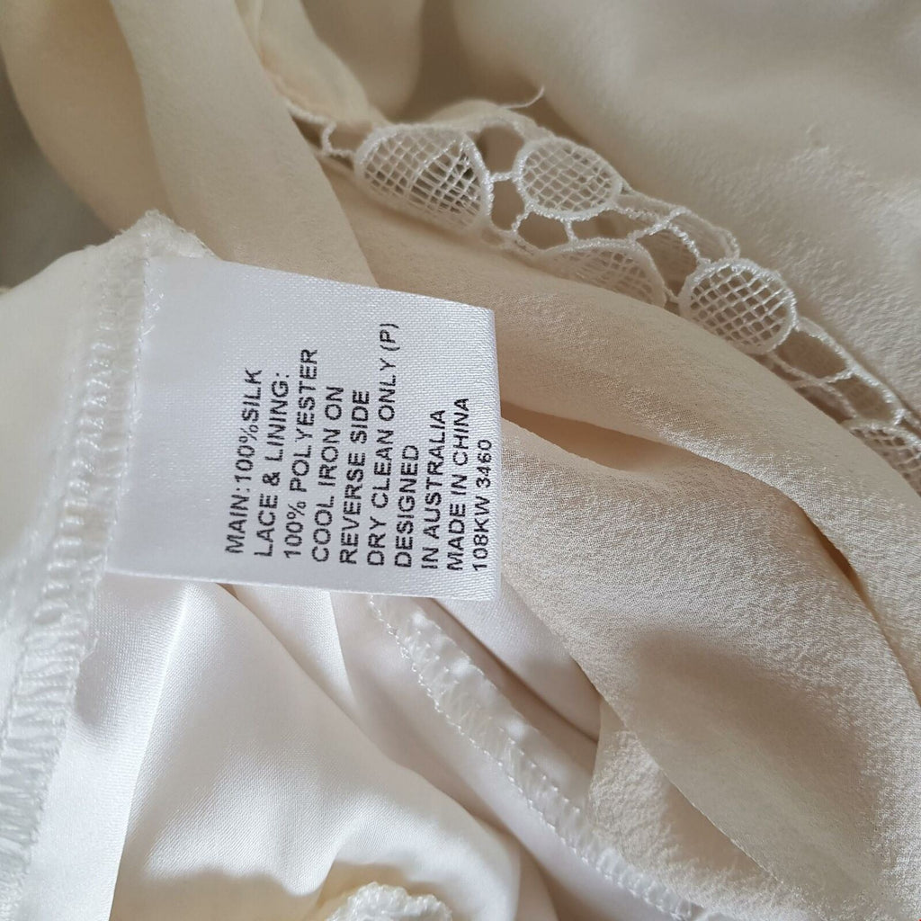 Katherine Womens Chalk Sleeveless Blouse Cream Lace Sheer Top Delicate 100% Silk