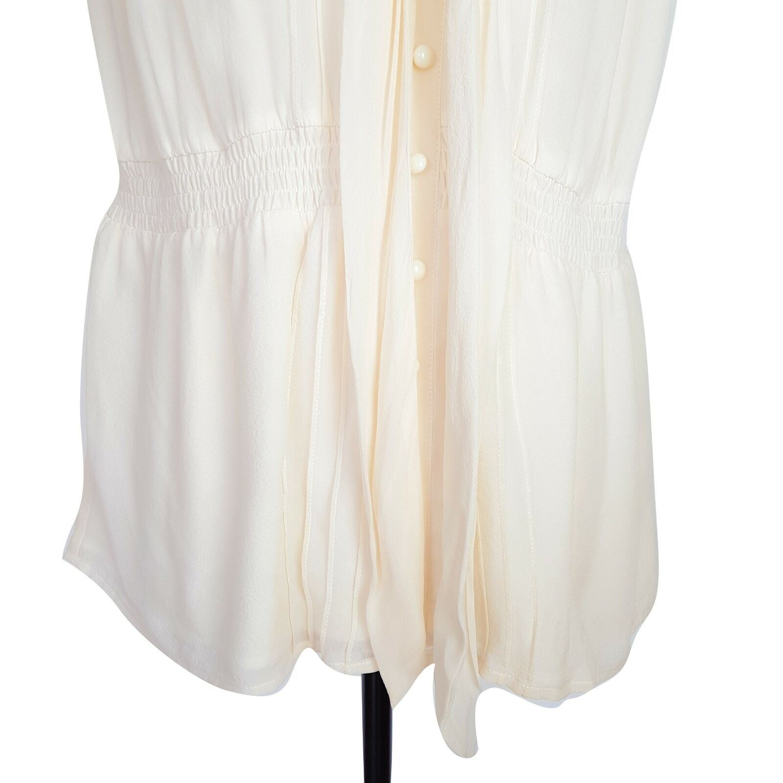 Katherine Womens Chalk Sleeveless Blouse Cream Lace Sheer Top Delicate 100% Silk