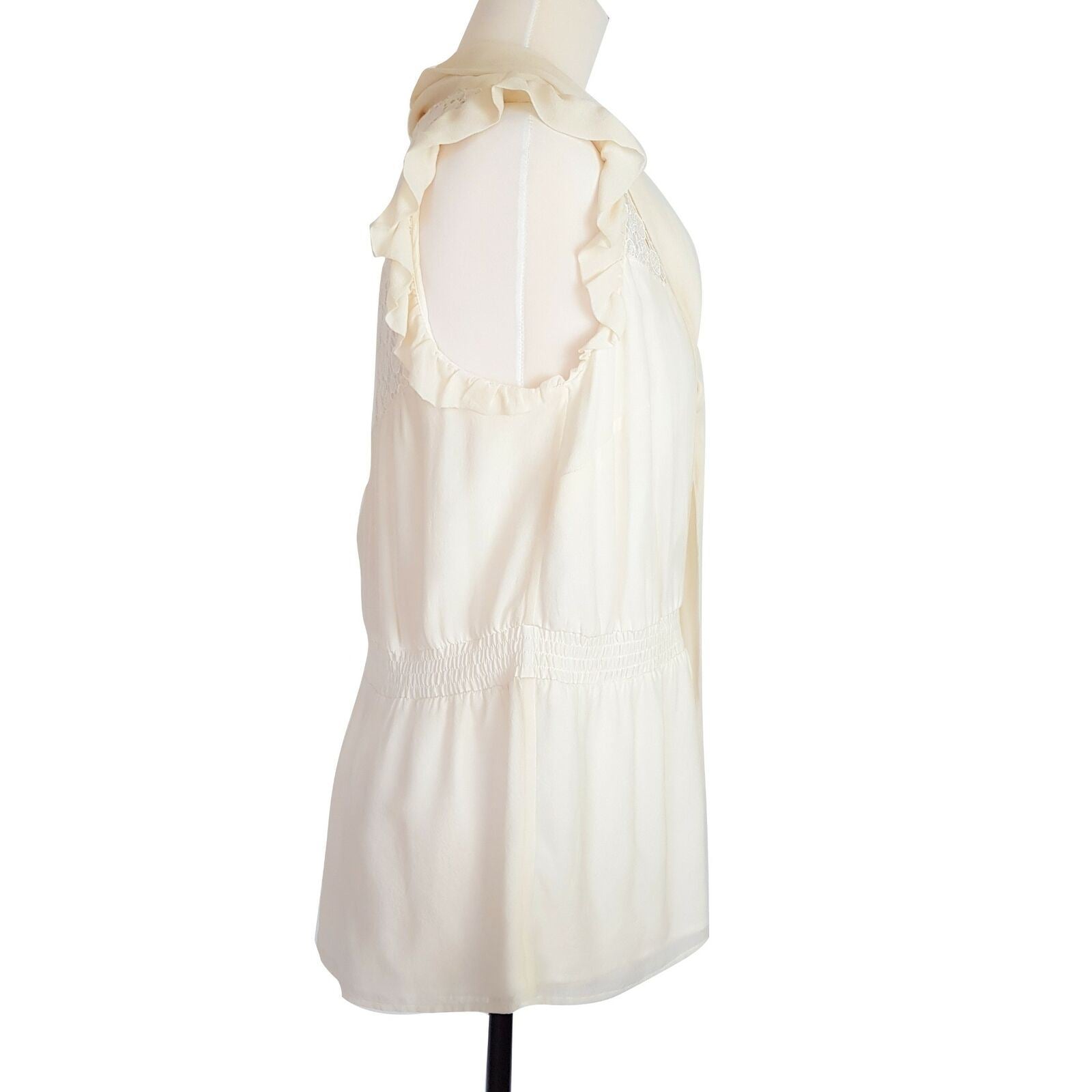 Katherine Womens Chalk Sleeveless Blouse Cream Lace Sheer Top Delicate 100% Silk