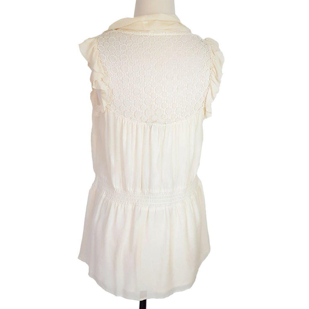 Katherine Womens Chalk Sleeveless Blouse Cream Lace Sheer Top Delicate 100% Silk