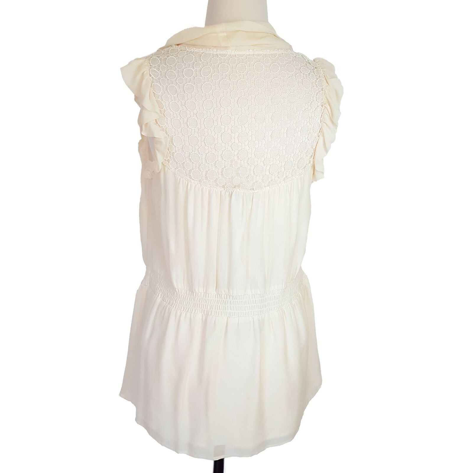Katherine Womens Chalk Sleeveless Blouse Cream Lace Sheer Top Delicate 100% Silk