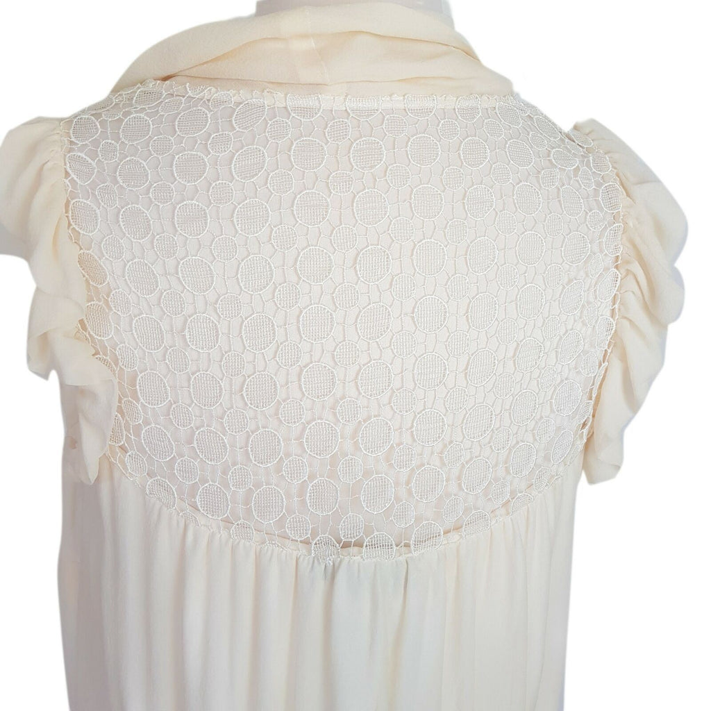 Katherine Womens Chalk Sleeveless Blouse Cream Lace Sheer Top Delicate 100% Silk