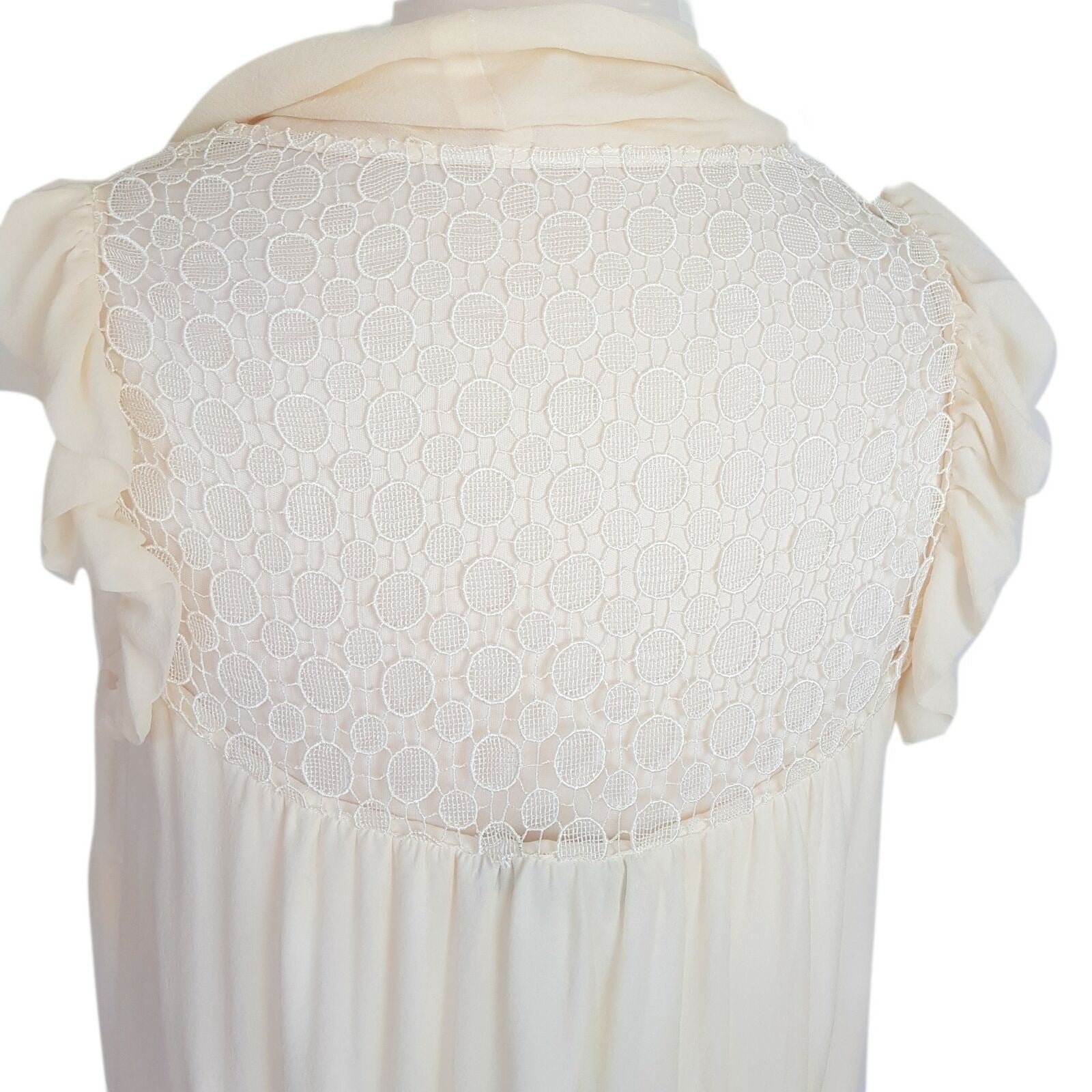 Katherine Womens Chalk Sleeveless Blouse Cream Lace Sheer Top Delicate 100% Silk
