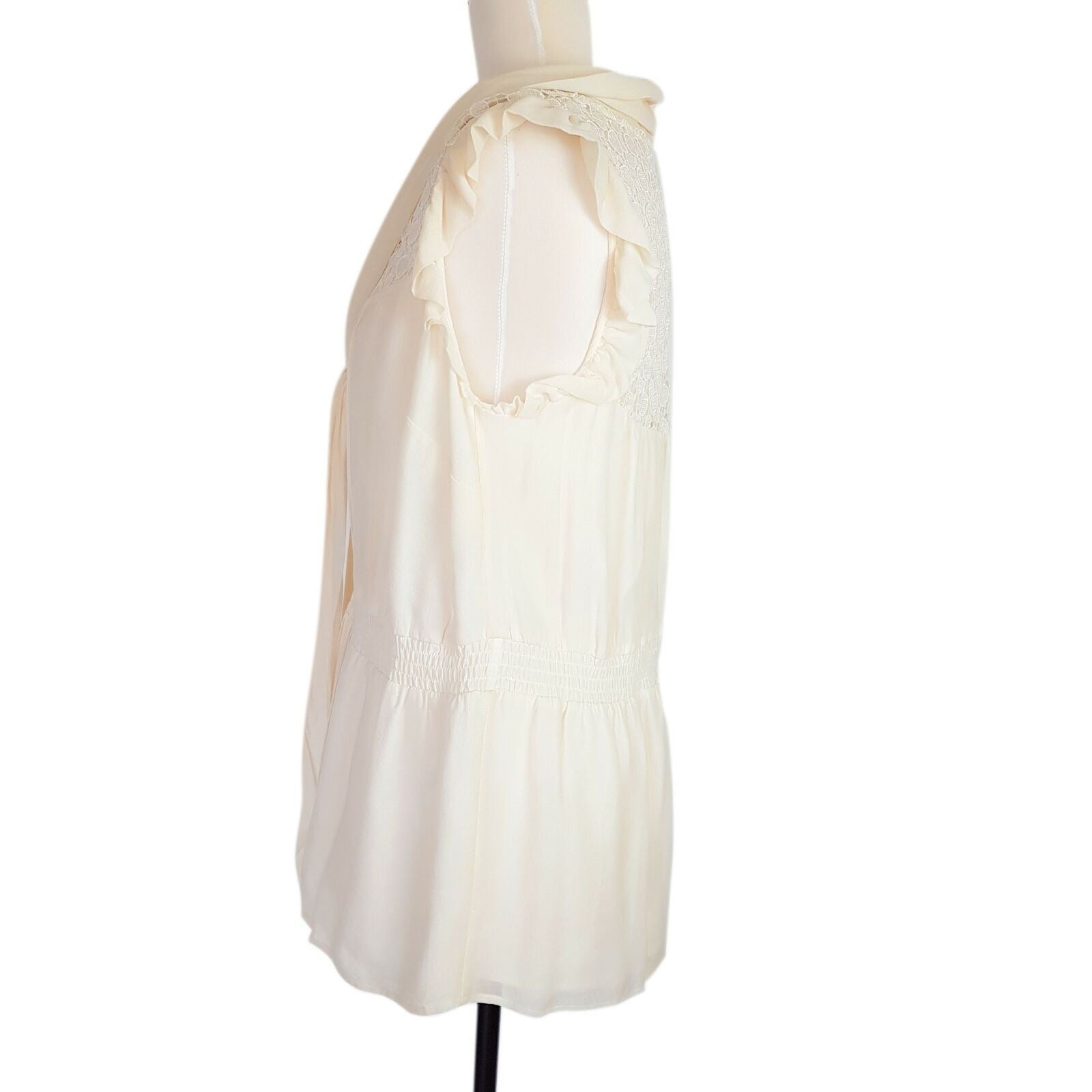 Katherine Womens Chalk Sleeveless Blouse Cream Lace Sheer Top Delicate 100% Silk