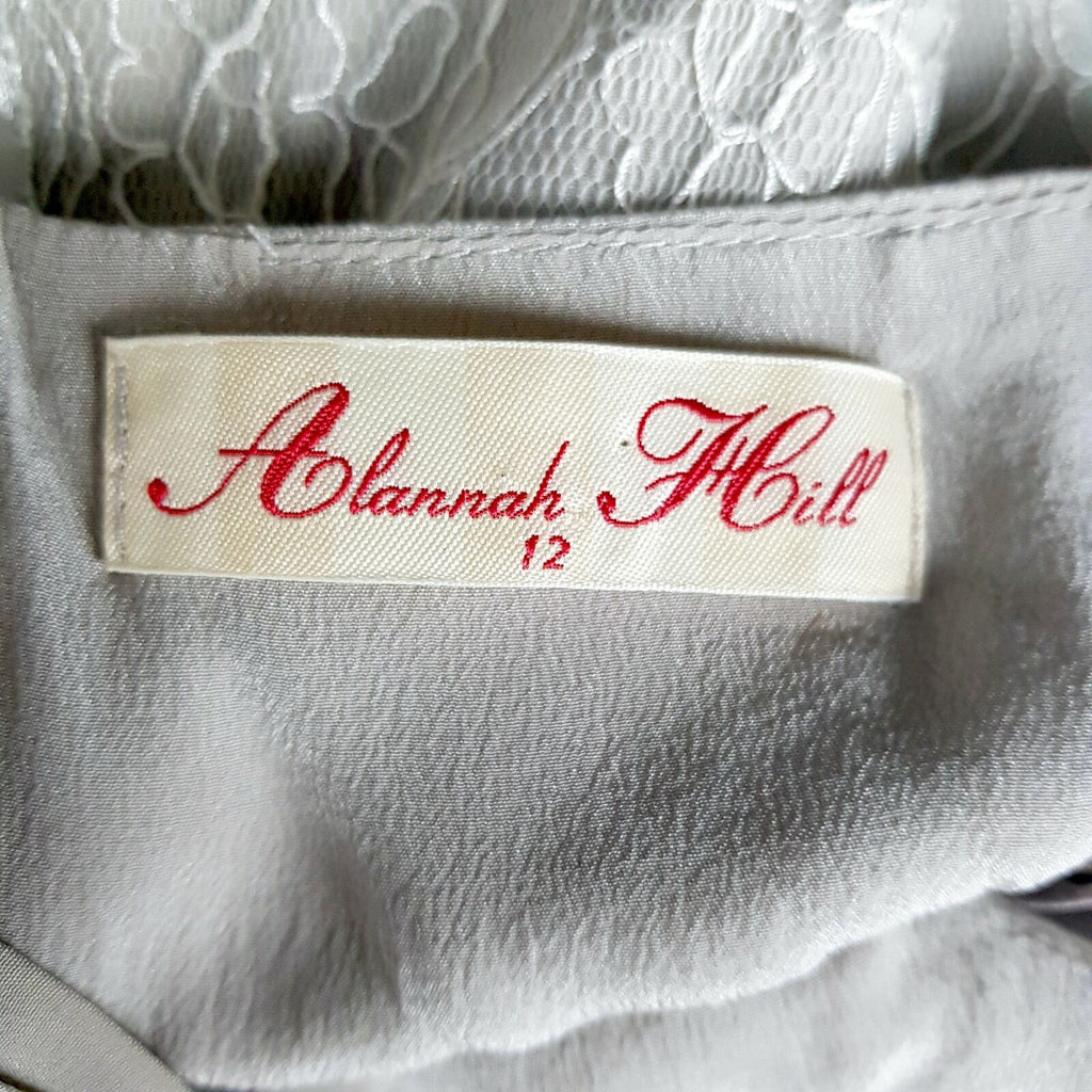 ALANNAH HILL Broken Hearted Haze Frock Metallic Grey White Lace Silk Party Dress