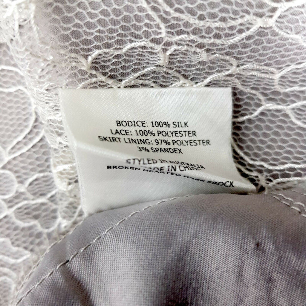 ALANNAH HILL Broken Hearted Haze Frock Metallic Grey White Lace Silk Party Dress