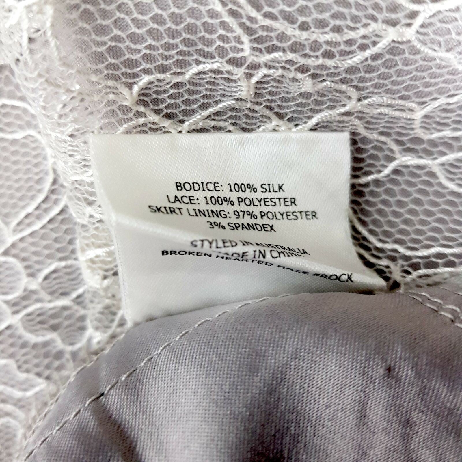 ALANNAH HILL Broken Hearted Haze Frock Metallic Grey White Lace Silk Party Dress