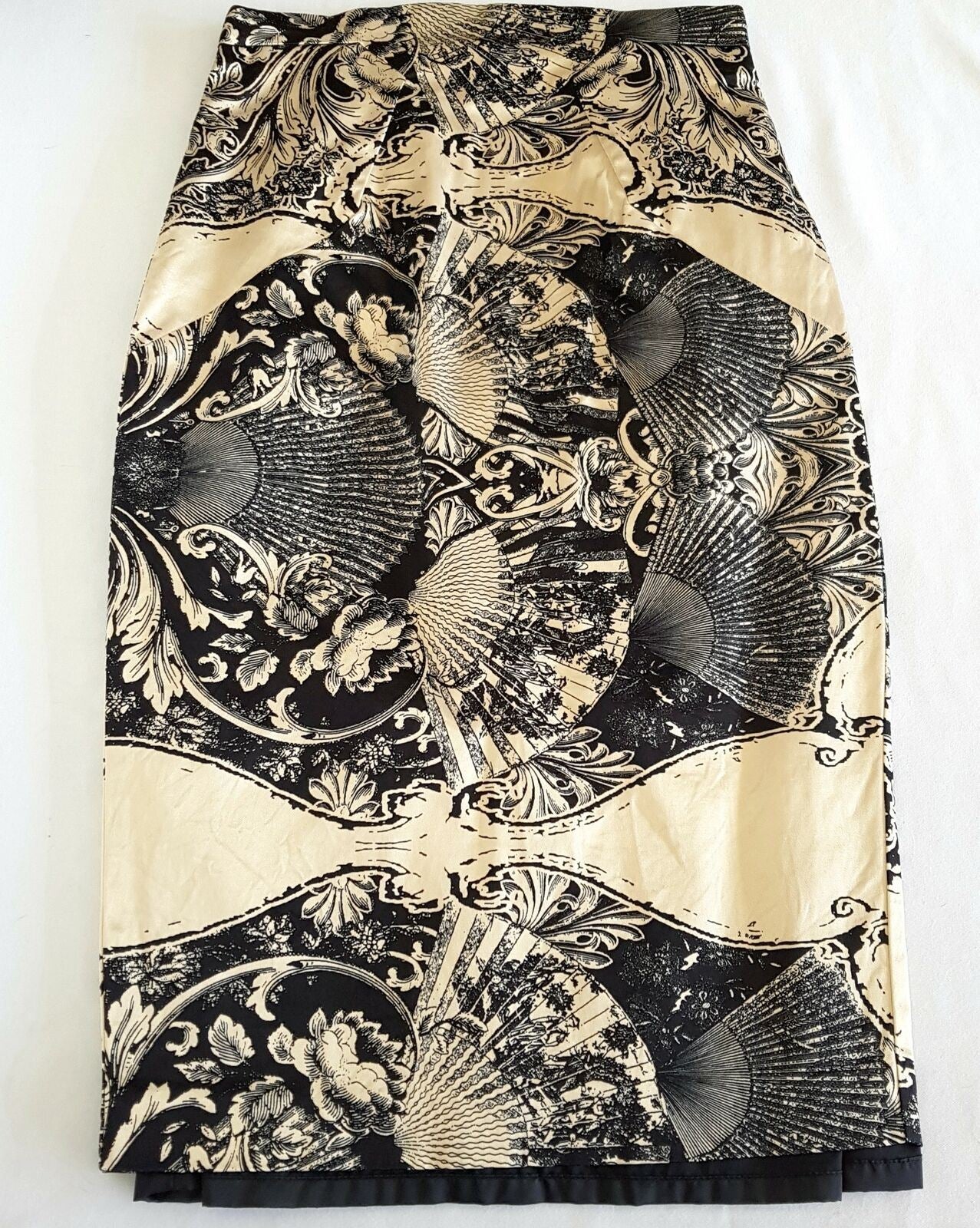 CUE Floral Vintage-Look Inspired Black Beige High Waist Women's Pencil Skirt 6