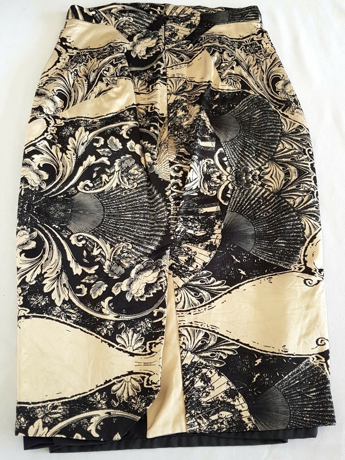CUE Floral Vintage-Look Inspired Black Beige High Waist Women's Pencil Skirt 6