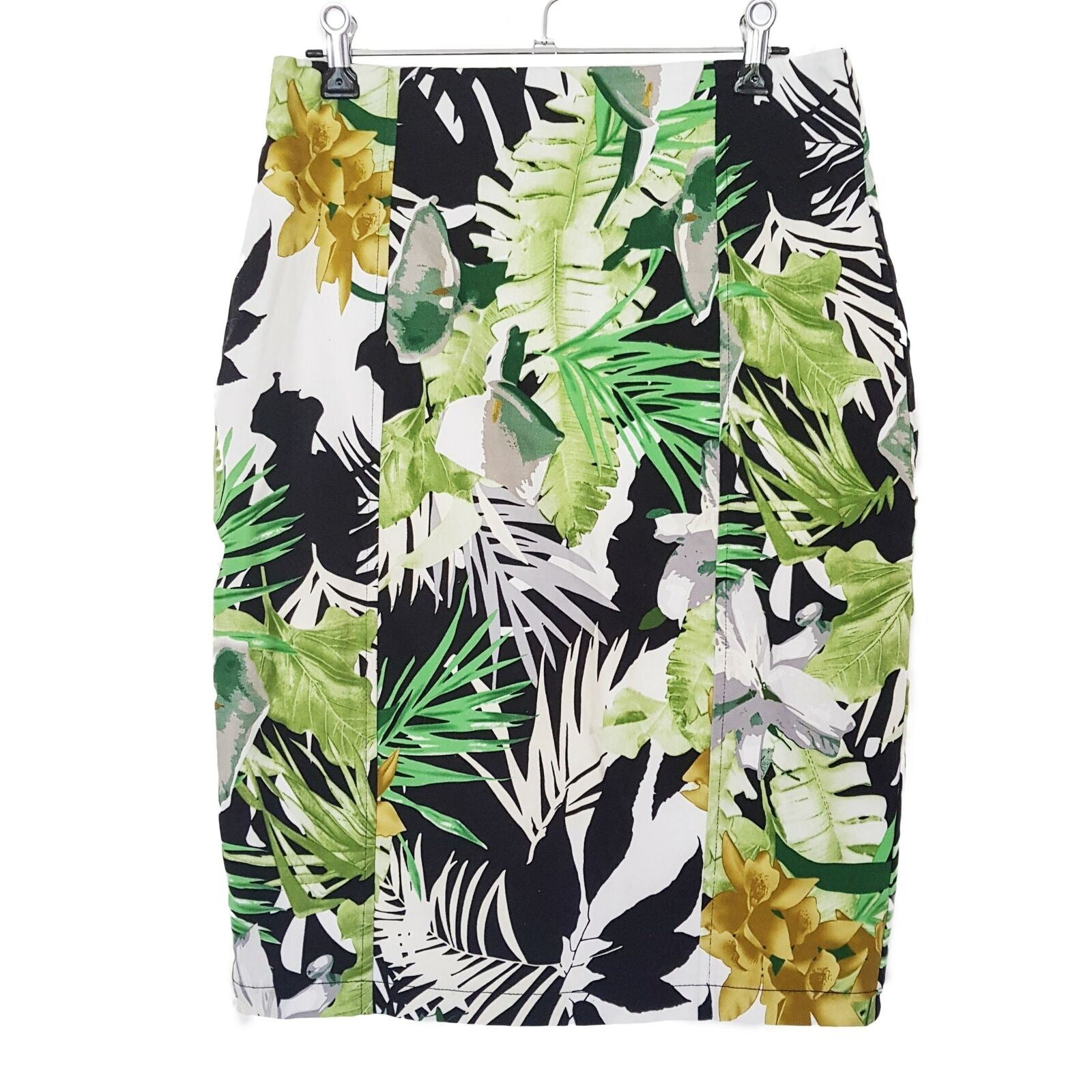 FORCAST Tropical Palm Jungle Floral Green Black Pencil Skirt Office Work Sz 12 L