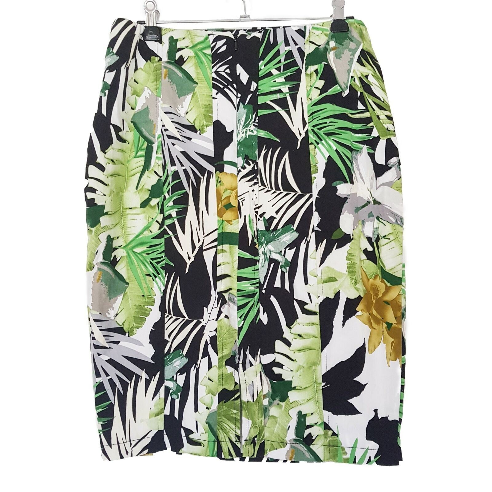 FORCAST Tropical Palm Jungle Floral Green Black Pencil Skirt Office Work Sz 12 L