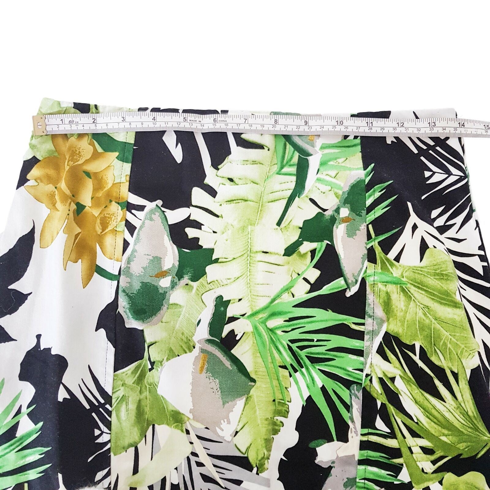 FORCAST Tropical Palm Jungle Floral Green Black Pencil Skirt Office Work Sz 12 L