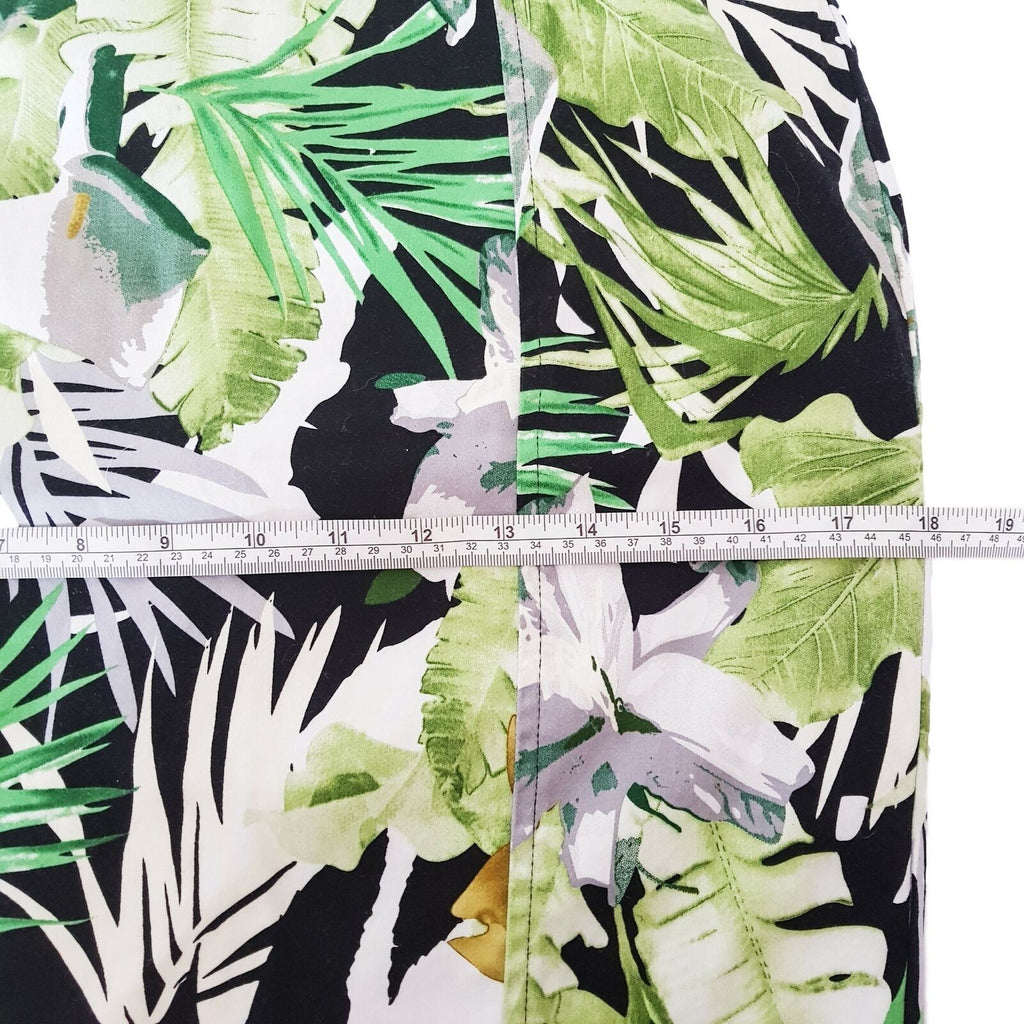 FORCAST Tropical Palm Jungle Floral Green Black Pencil Skirt Office Work Sz 12 L