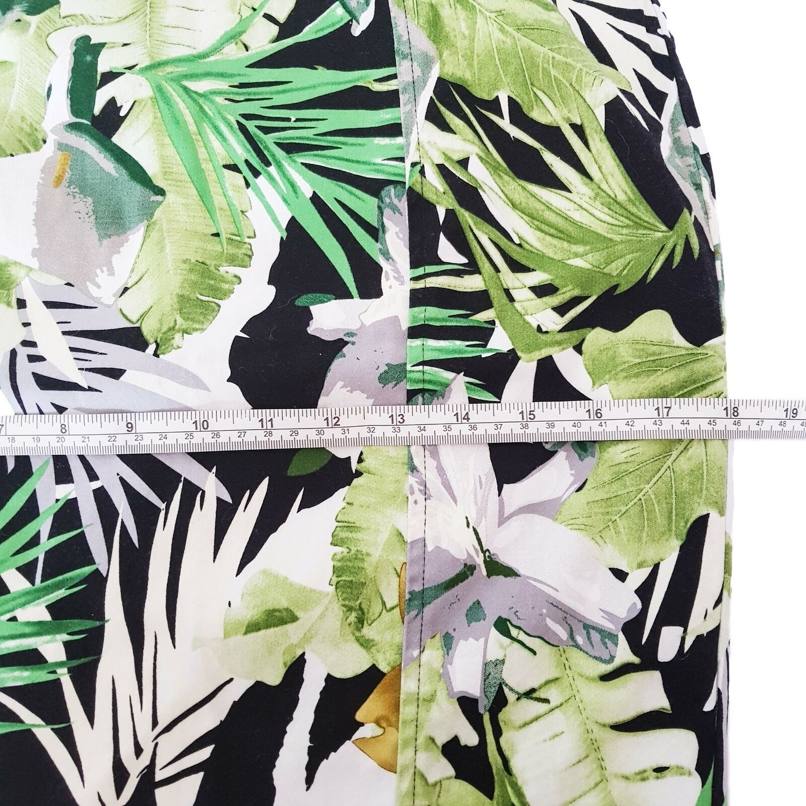 FORCAST Tropical Palm Jungle Floral Green Black Pencil Skirt Office Work Sz 12 L