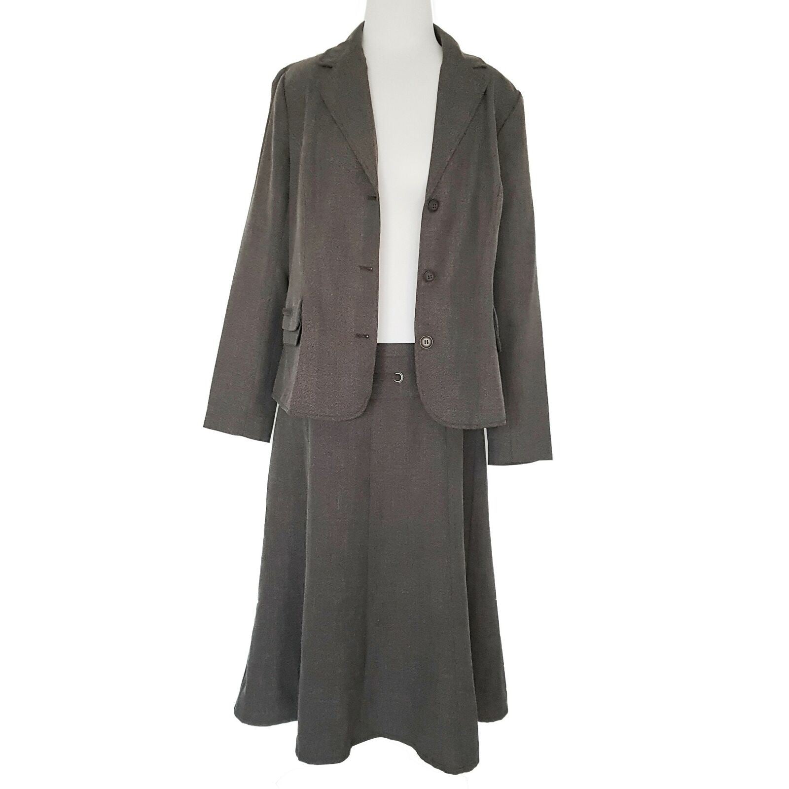 KINGFIELD Charles Voegele Dark Brown Women's Blazer Skirt Workwear Set Size 16