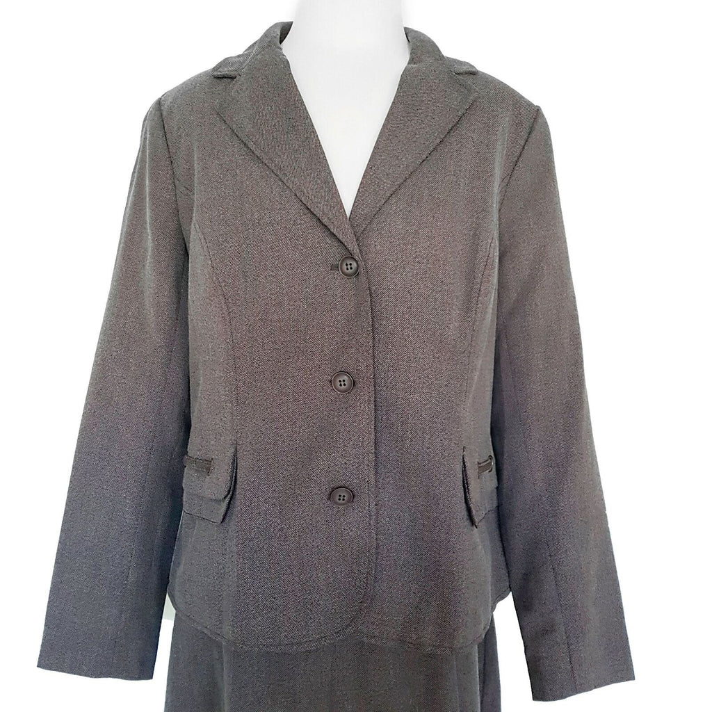 KINGFIELD Charles Voegele Dark Brown Women's Blazer Skirt Workwear Set Size 16