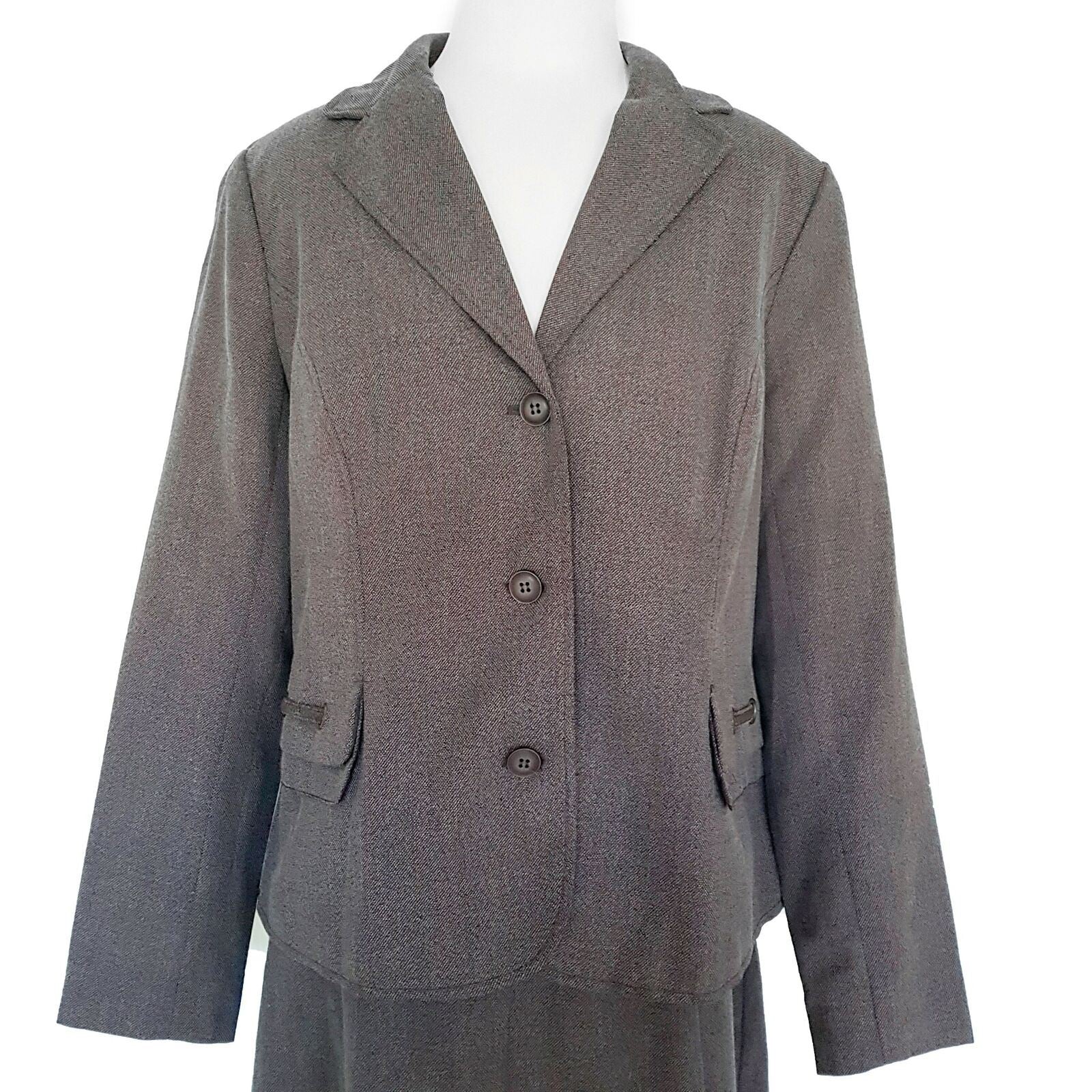 KINGFIELD Charles Voegele Dark Brown Women's Blazer Skirt Workwear Set Size 16