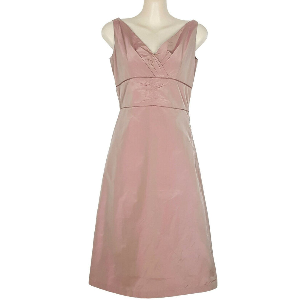 JIGSAW Sleeveless Pleated Neck Silk Midi Length Party A-Line Dress Peach Size 6