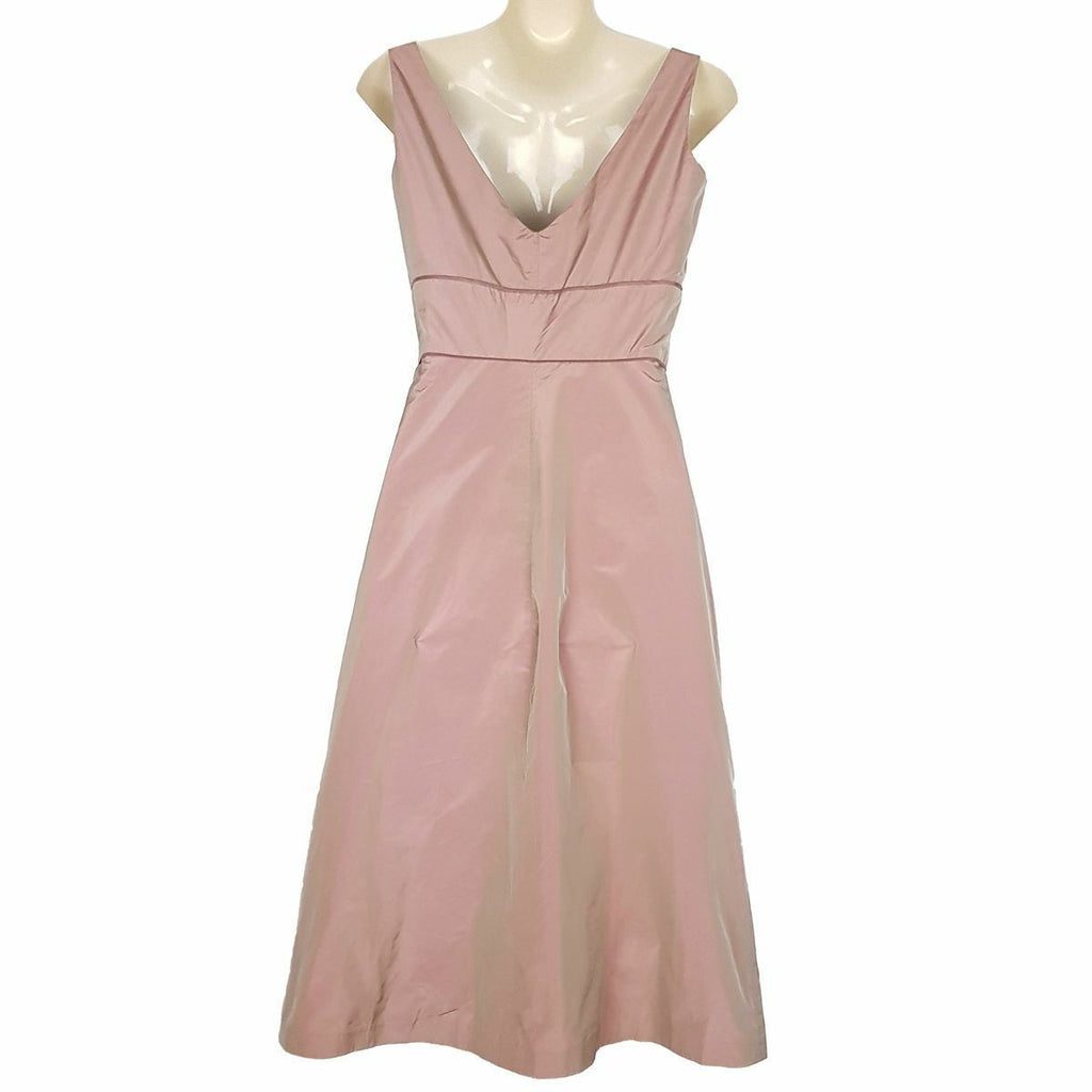 JIGSAW Sleeveless Pleated Neck Silk Midi Length Party A-Line Dress Peach Size 6