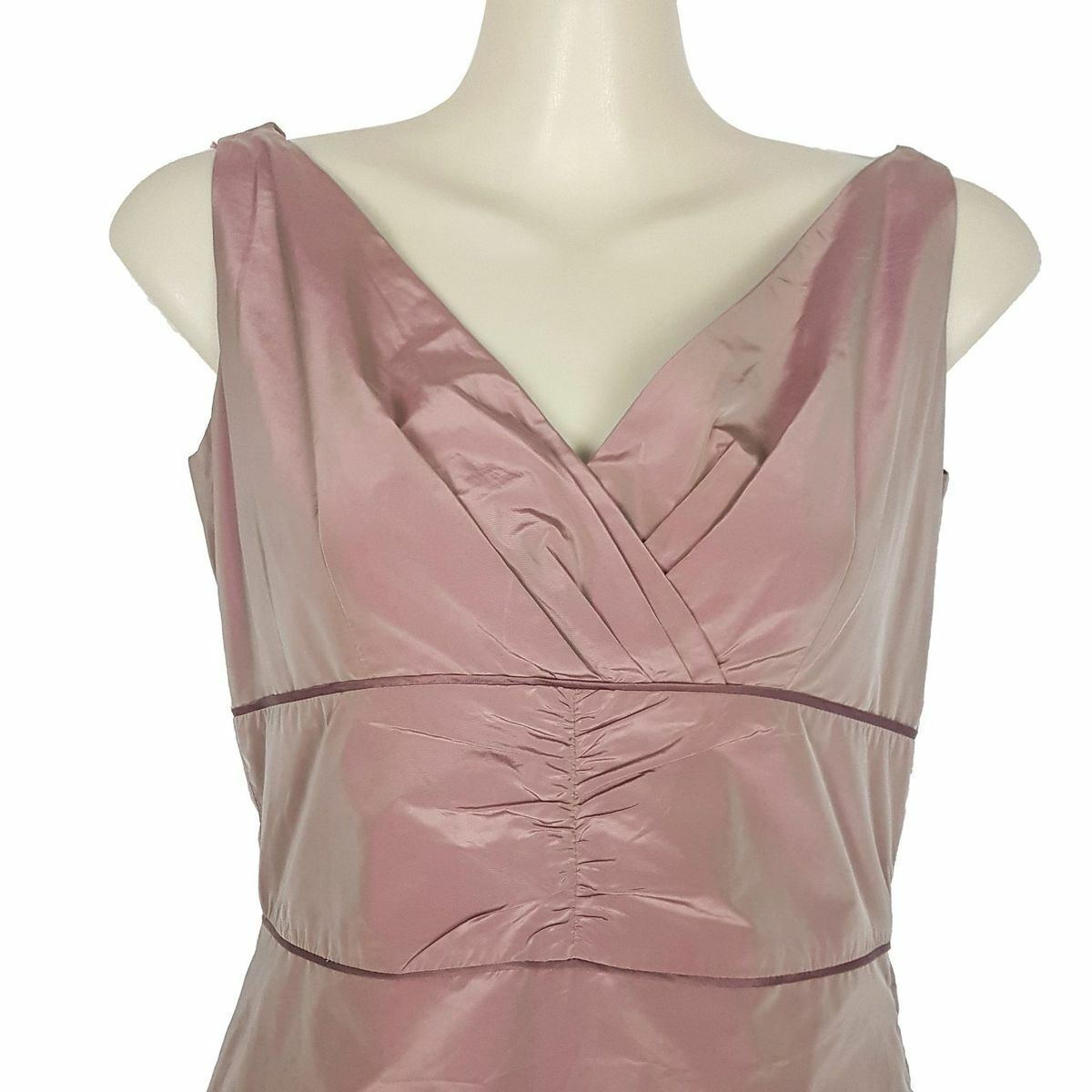 JIGSAW Sleeveless Pleated Neck Silk Midi Length Party A-Line Dress Peach Size 6
