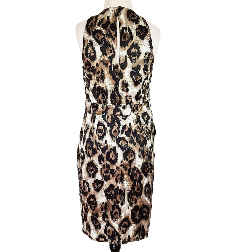 EVENTS Bead Tulip Dress Animal Print Women's Sleeveless Satin Sheath Brown Gold